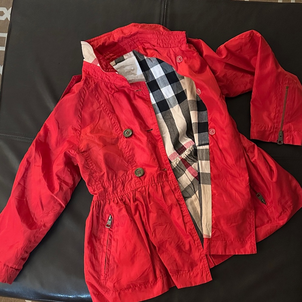 Red Burberry Jacket size 6 girls